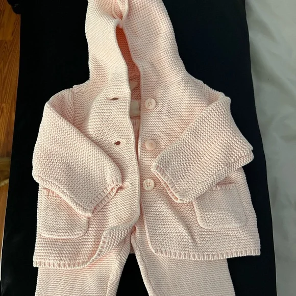 GAP Pink Knit Baby Hoodie and Pants Set - Picture 1 of 5